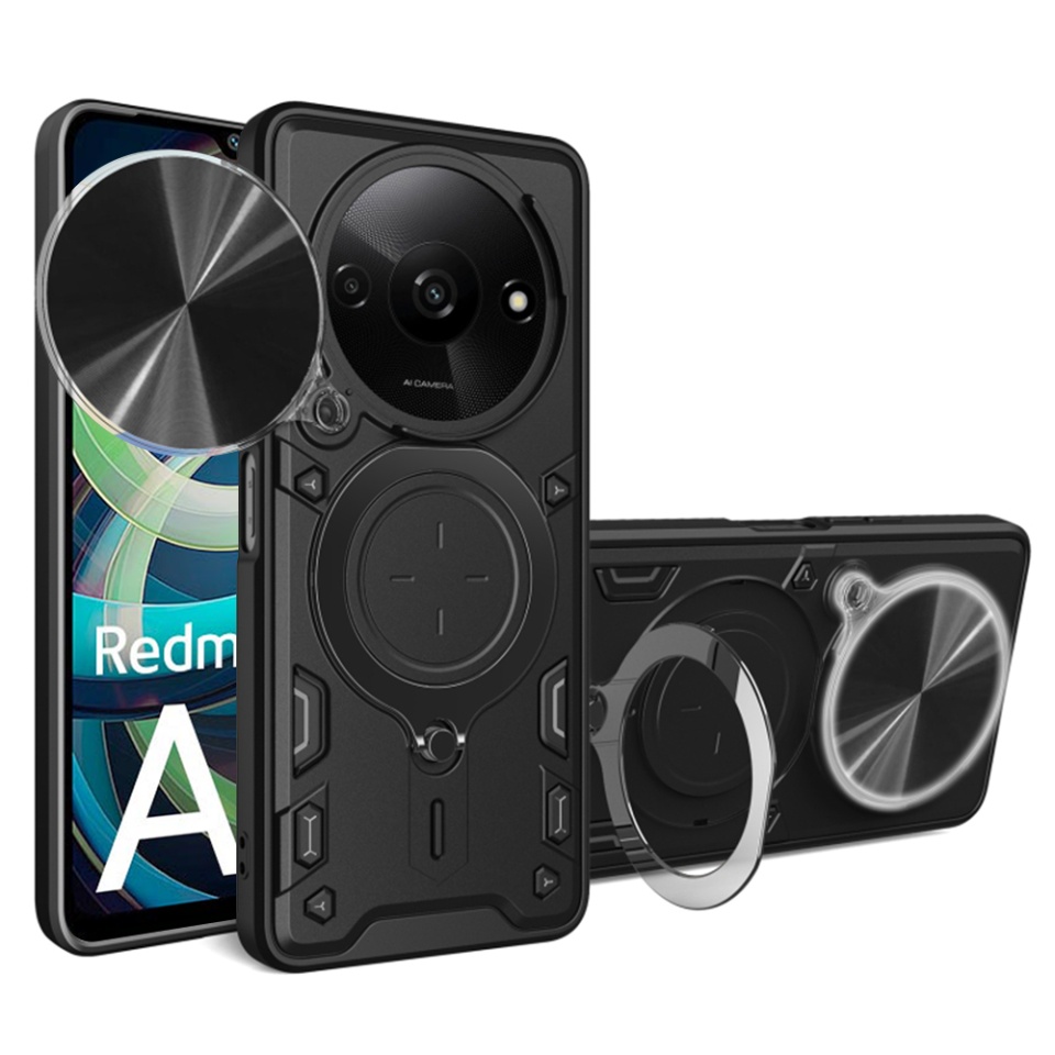 Husa pentru Xiaomi Redmi A3, SKYDDAR INNOVATION, CamGuard Pro, Inel Magnetic, Protectie Camera, set cu sticker, Negru