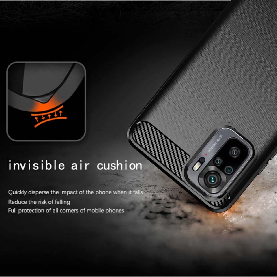Husa pentru Xiaomi Redmi Note 10 4G / Redmi Note 10S / Poco M5s, SKYDDAR INNOVATION, Carbon Silicone, din Silicon Slim, cu textura Fibra Carbon, set cu sticker, Negru - 2 | YEO