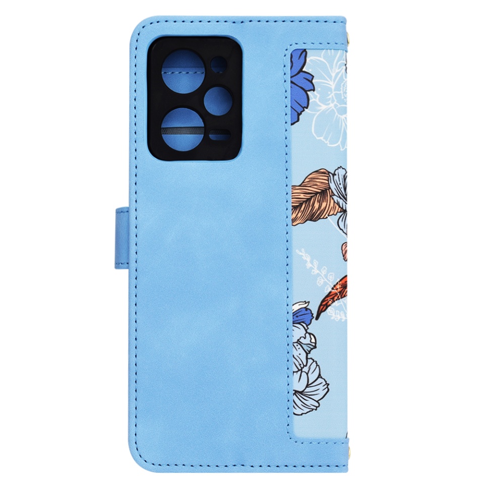Husa pentru Xiaomi Redmi Note 12 Pro 5G din Piele Ecologică cu Design Floral, Protecție 360°, Stand Integrat, Buzunare pentru Carduri, SKDR Floral Wallet - Bleu - 3 | YEO