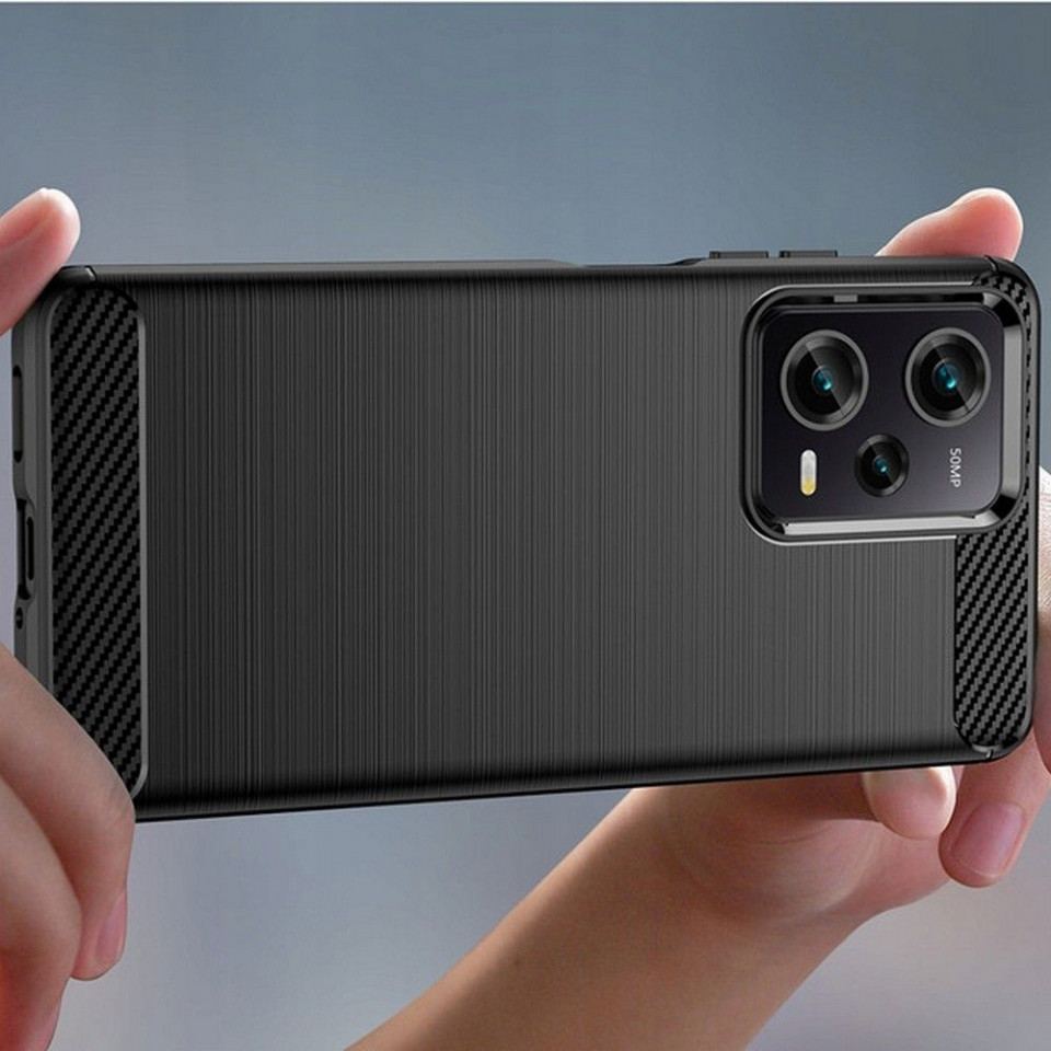 Husa pentru Xiaomi Redmi Note 12 Pro / Poco X5 Pro din silicon, Slim, cu textura Fibra Carbon - Negru - 1 | YEO