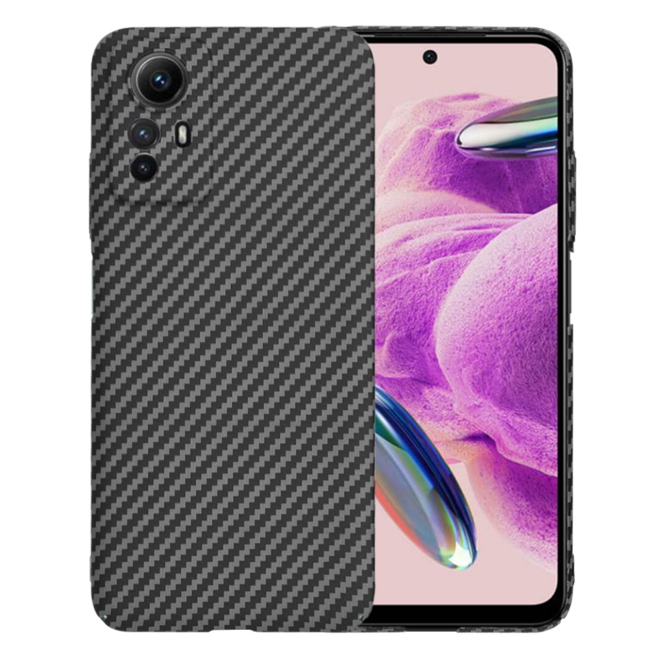 Husa pentru Xiaomi Redmi Note 12S, SKYDDAR INNOVATION, textura carbon, Carbonite FiberShell, set cu sticker, Negru,
