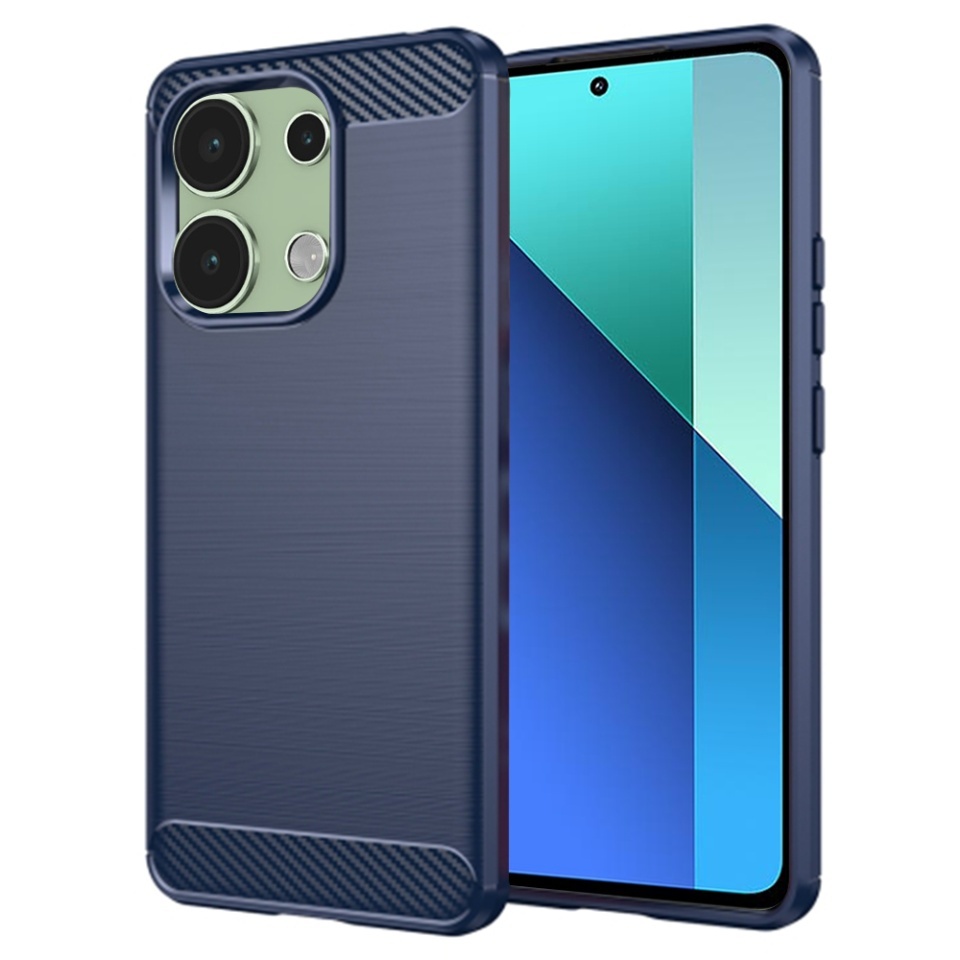 Husa pentru Xiaomi Redmi Note 13 4G, SKYDDAR INNOVATION, Carbon Silicone, din Silicon Slim, cu textura Fibra Carbon, set cu sticker, Albastru
