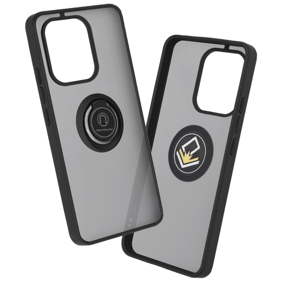 Husa pentru Xiaomi Redmi Note 13 4G, SKYDDAR INNOVATION, Glinth cu Inel Rotativ 360° Magnetic, Negru, set cu sticker