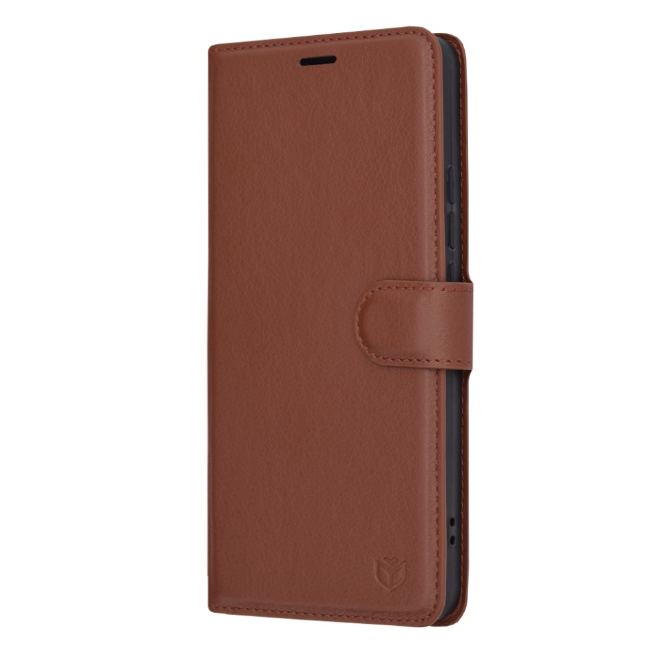 Husa pentru Xiaomi Redmi Note 13 4G, SKYDDAR INNOVATION, Leather Folio tip Carte, cu Portofel Interior, Finisaje Premium, set cu sticker, Maro - 3 | YEO