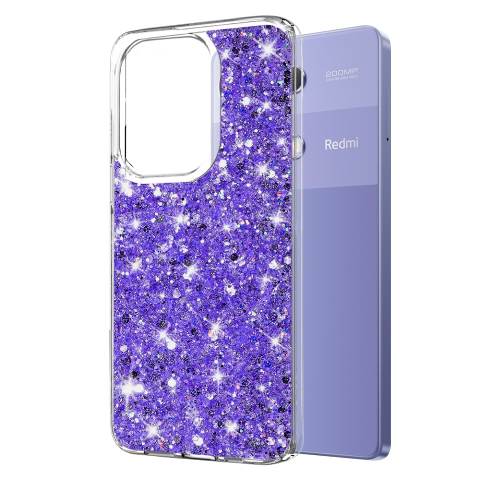 Husa pentru Xiaomi Redmi Note 13 Pro 4G / Poco M6 Pro 4G , Fundal Detasabil, din Silicon cu Sclipici, Design Stralucitor, Protectie Completa - Mov