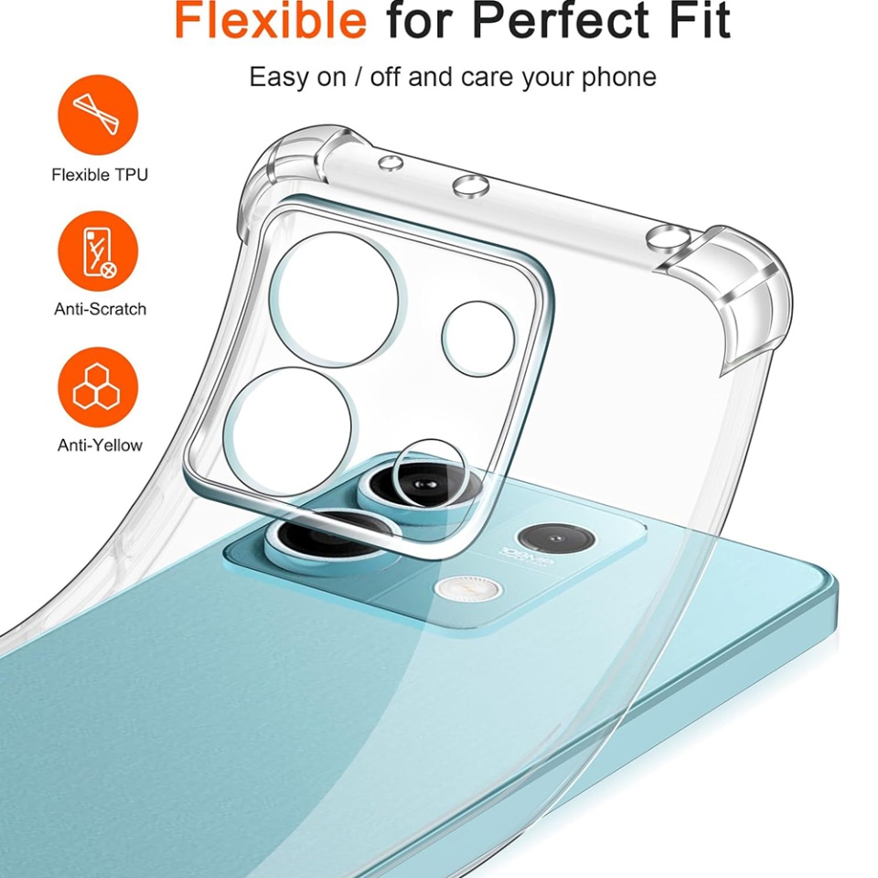 Husa pentru Xiaomi Redmi Note 13 Pro 4G / Poco M6 Pro 4G , SKYDDAR INNOVATION, Shockproof Clear din Silicon Slim, Transparenta, set cu sticker - 2 | YEO