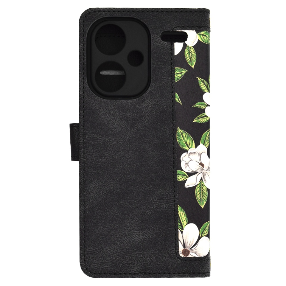 Husa pentru Xiaomi Redmi Note 13 Pro+ 5G din Piele Ecologică cu Design Floral, Protecție 360°, Stand Integrat, Buzunare pentru Carduri, SKDR Floral Wallet - Negru - 3 | YEO