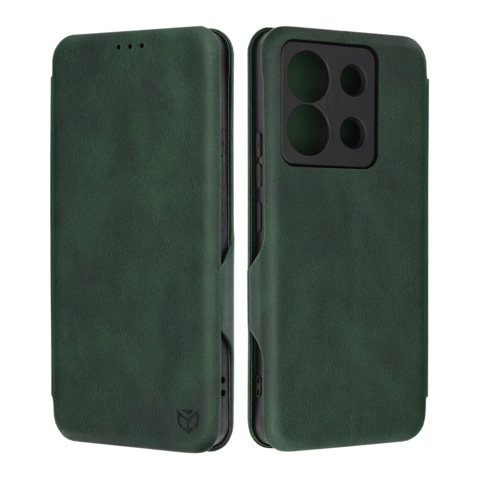 Husa pentru Xiaomi Redmi Note 13 Pro 5G / Poco X6, SKYDDAR INNOVATION, Safe Wallet tip carte din Piele Ecologica, Suport Carduri, Inchidere Magnetica, Verde, set cu sticker