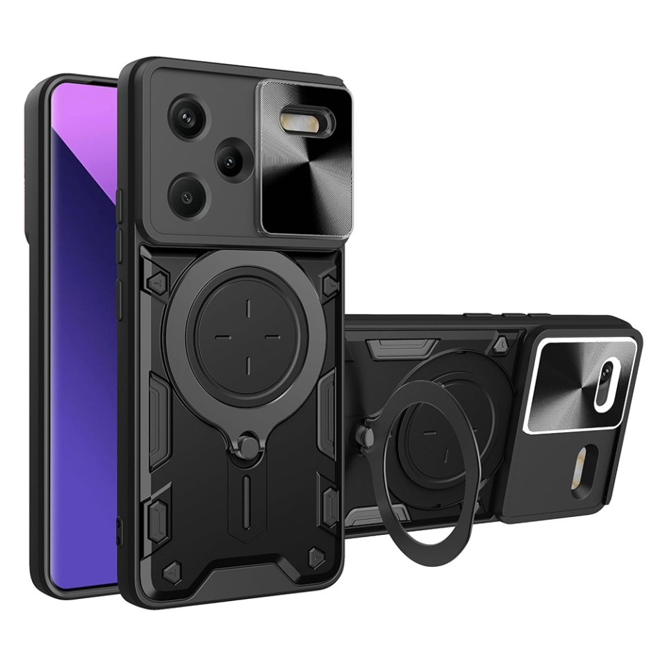 Husa pentru Xiaomi Redmi Note 13 Pro+ 5G, SKYDDAR INNOVATION, CamGuard Pro, Inel Magnetic, Protectie Camera, set cu sticker, Negru
