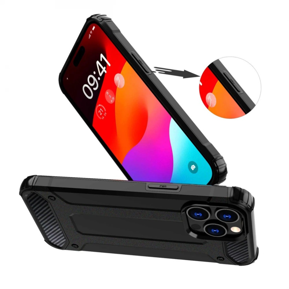 Husa pentru Xiaomi Redmi Note 14 4G (Regional), SKYDDAR INNOVATION, Hybrid Armor, din Plastic Dur, Margini Cauciucate, Antisoc, Negru, set cu sticker - 3 | YEO