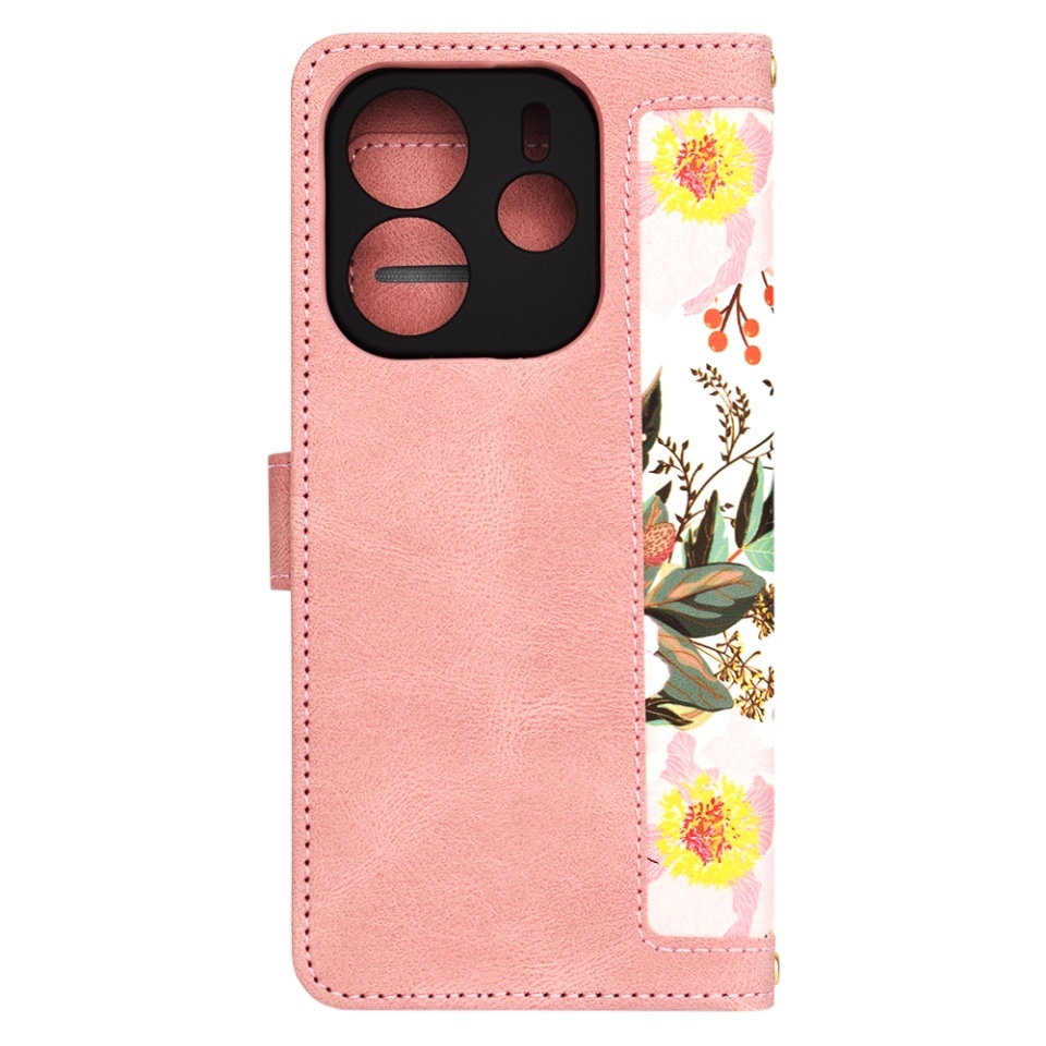 Husa pentru Xiaomi Redmi Note 14 4G (Regional), SKYDDAR INNOVATION, Flipcraft din Piele Ecologică, Stand Integrat, Buzunare pentru Carduri, set cu sticker, Roz - 2 | YEO