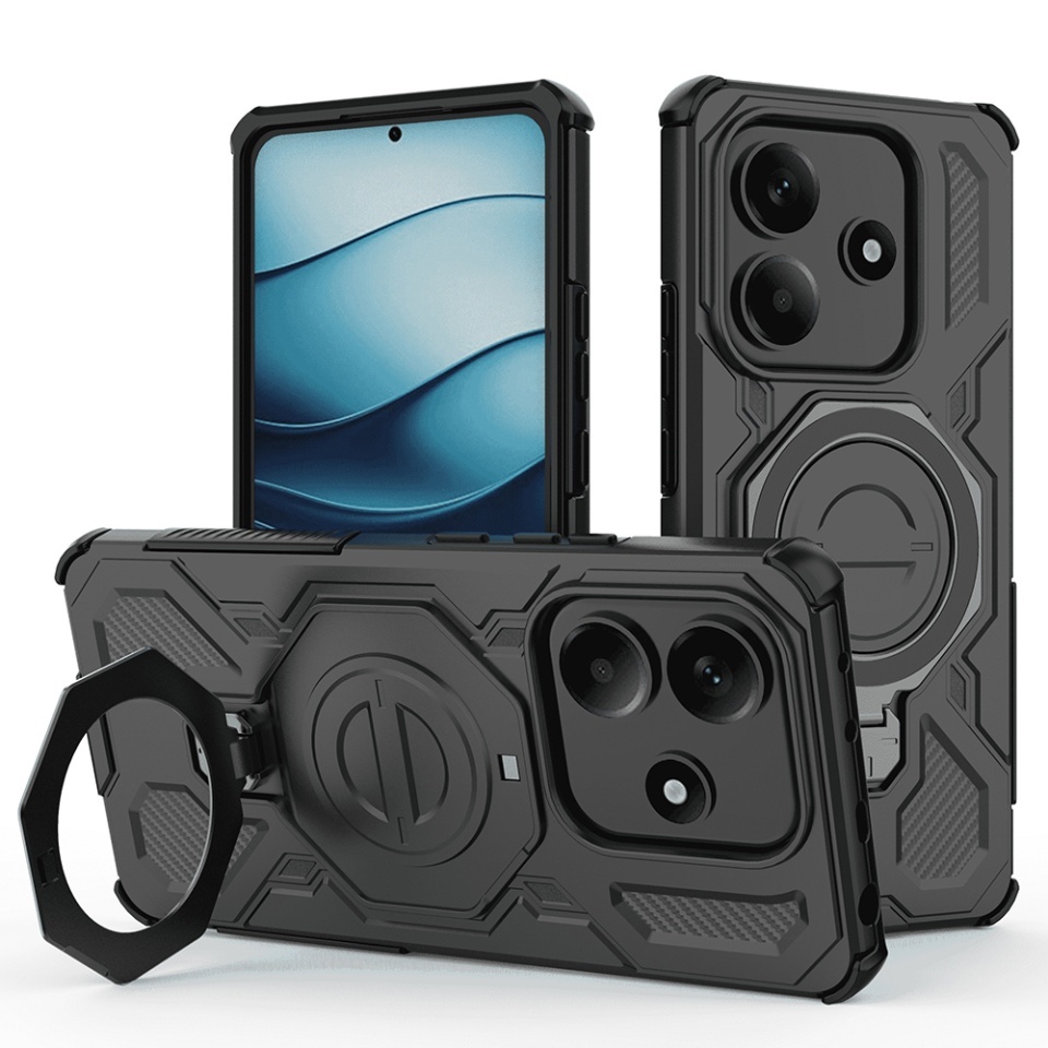 Husa pentru Xiaomi Redmi Note 14 5G, Antisoc, SKYDDAR INOVATION, Carbon Shield PRO, Magsafe, set cu sticker, Negru