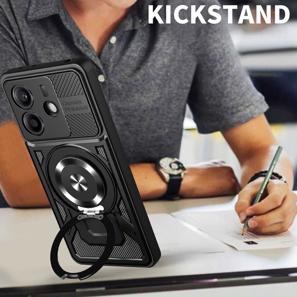 Husa pentru Xiaomi Redmi Note 14 5G, SKYDDAR INNOVATION, RuggedCam, Inel magnetic antisoc, set cu sticker, Albastru - 3