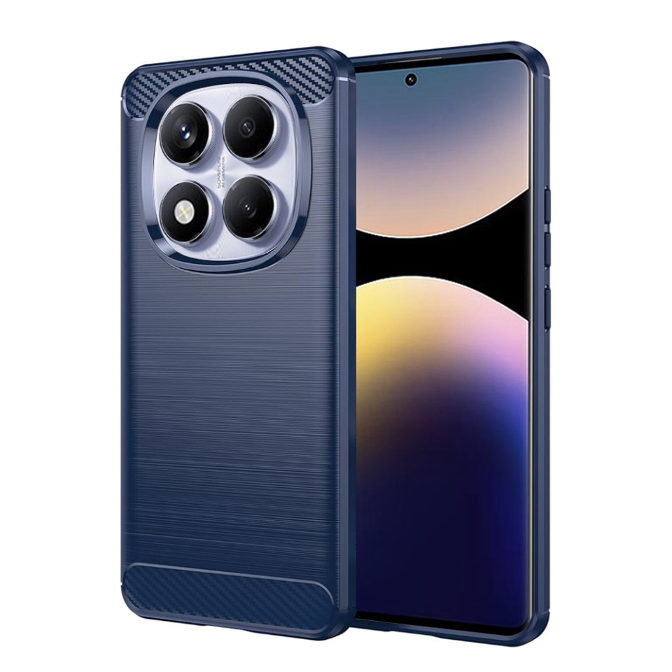 Husa pentru Xiaomi Redmi Note 14 Pro 4G, SKYDDAR INNOVATION, Carbon Silicone, din Silicon Slim, cu textura Fibra Carbon, set cu sticker, Albastru