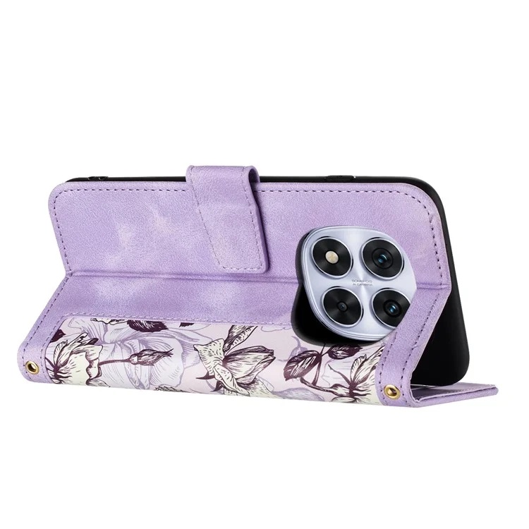 Husa pentru Xiaomi Redmi Note 14 Pro din Piele Ecologică cu Design Floral, Protecție 360°, Stand Integrat, Buzunare pentru Carduri, SKDR Floral Wallet - Mov - 3 | YEO