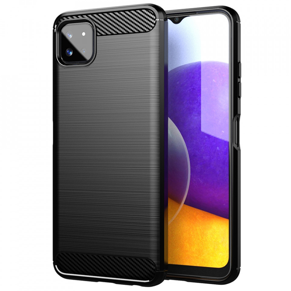Husa Samsung Galaxy A22 5G din silicon, Slim, cu textura Fibra Carbon - Negru