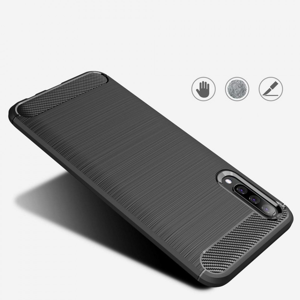 Husa Samsung Galaxy A50 / A50s / A30s din silicon, Slim, cu textura Fibra Carbon - Negru - 2 | YEO