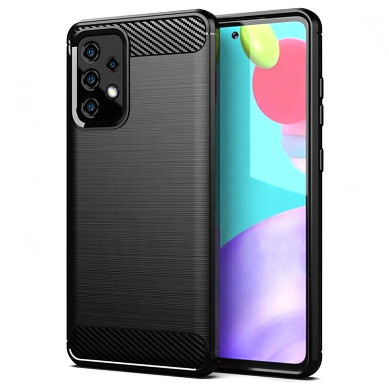 Husa Samsung Galaxy A53 5G din silicon, Slim, cu textura Fibra Carbon - Negru