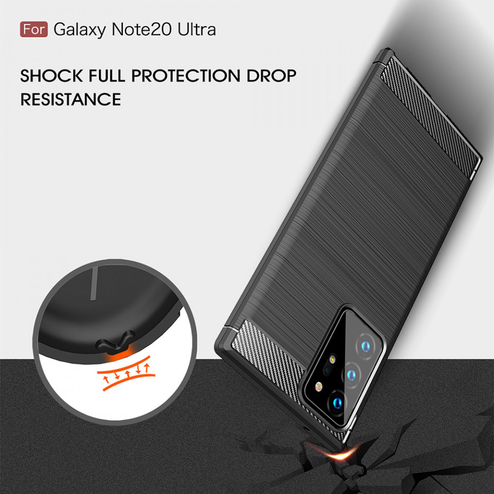 Husa Samsung Galaxy Note 20 Ultra din silicon, Slim, cu textura Fibra Carbon - Negru - 1 | YEO