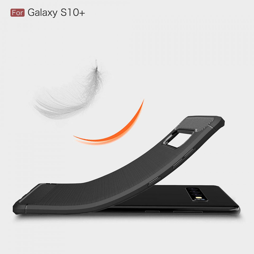 Husa Samsung Galaxy S10 Plus din silicon, Slim, cu textura Fibra Carbon - Negru - 1 | YEO