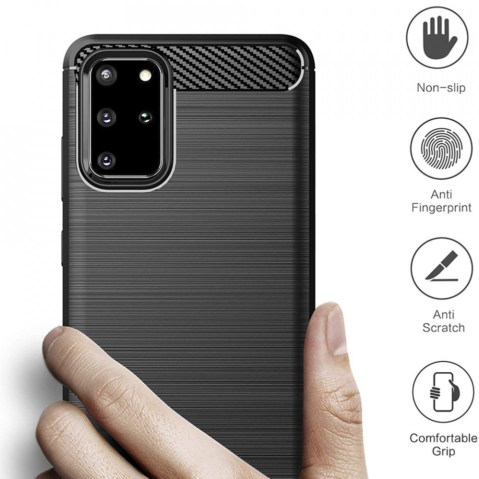 Husa Samsung Galaxy S20 Plus din silicon, Slim, cu textura Fibra Carbon - Negru - 1 | YEO
