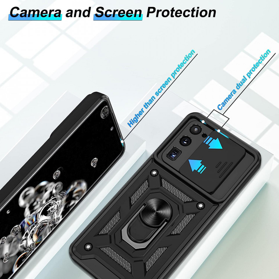 Husa Samsung Galaxy S20 Ultra cu inel magnetic, Techsuit CamShield - Negru - 3 | YEO