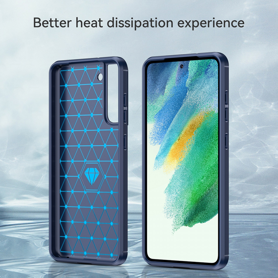 Husa Samsung Galaxy S21 FE 5G din silicon, Slim, cu textură Fibra Carbon - Albastru carbon - 2 | YEO