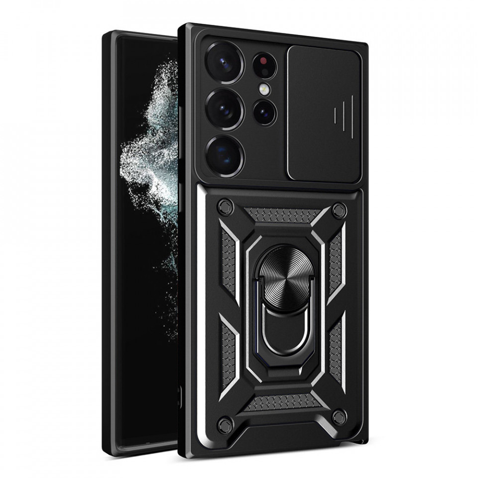Husa Samsung Galaxy S22 Ultra 5G cu inel magnetic, Techsuit CamShield - Negru