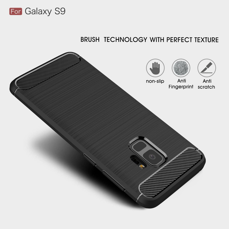 Husa Samsung Galaxy S9 din silicon, Slim, cu textura Fibra Carbon - Negru - 2 | YEO
