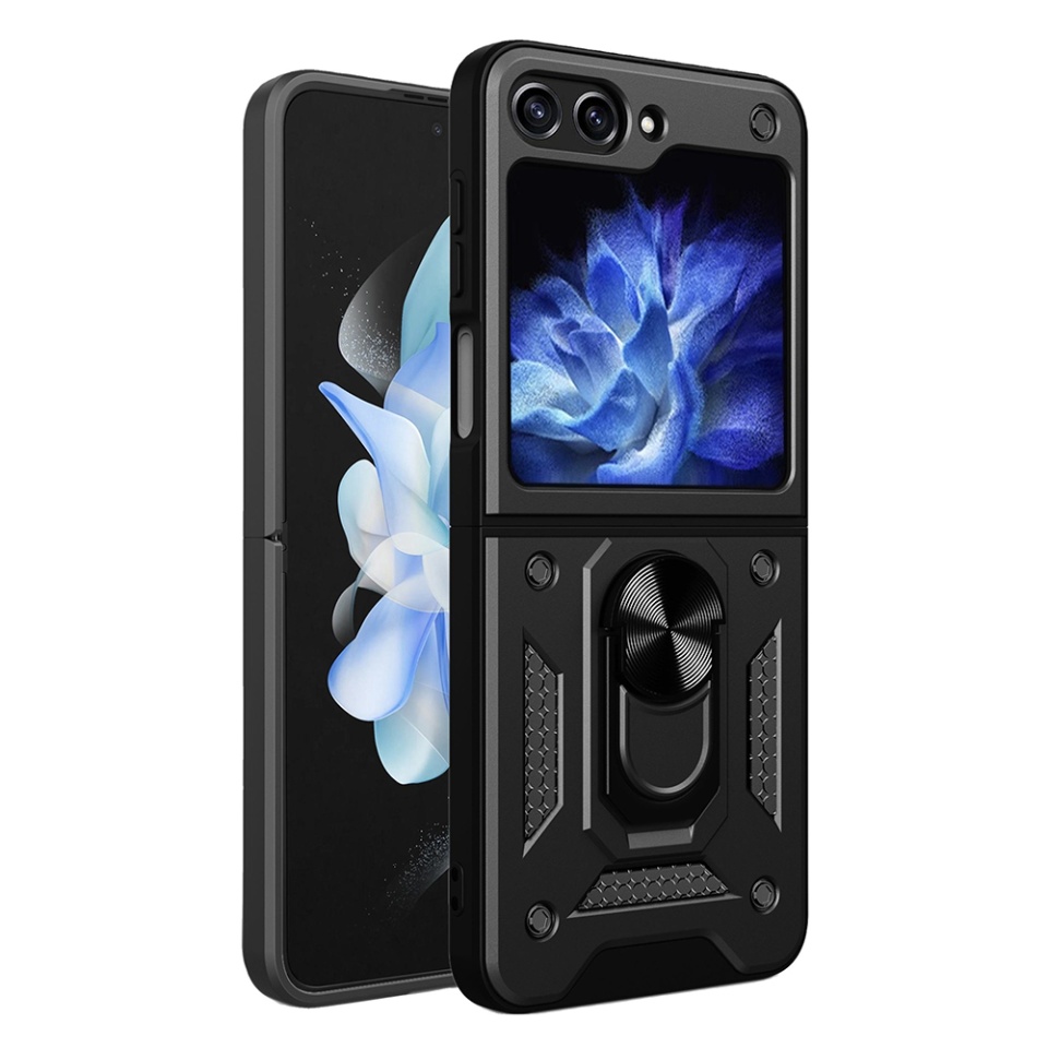 Husa Samsung Galaxy Z Flip6 cu inel magnetic si protectie camera Skyddar CamShield - Negru