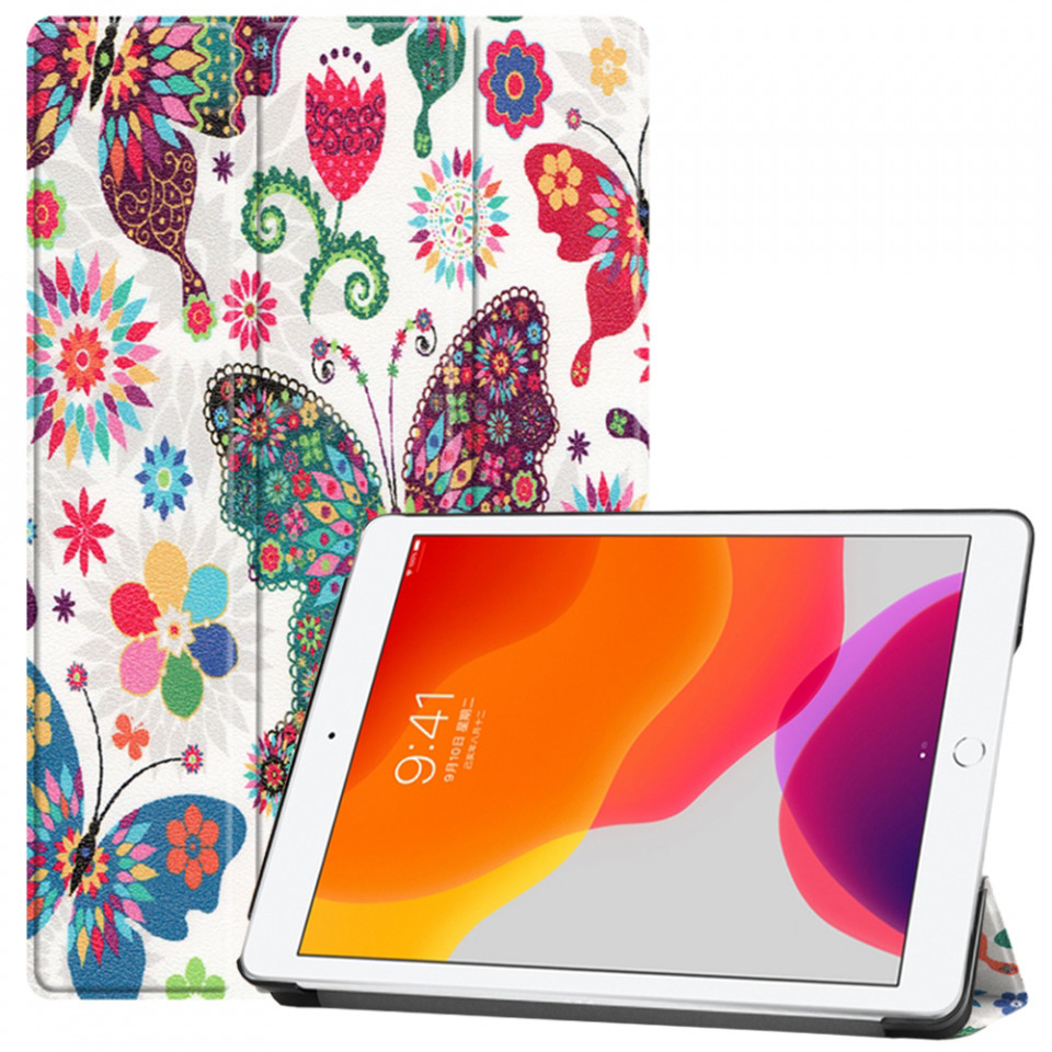 Husa tableta pentru iPad 10.2 (2019/2020/2021) cu suport Multi-Unghi și functie Sleep/Wake , SKYDDAR FoldVision Colour - Butterfly