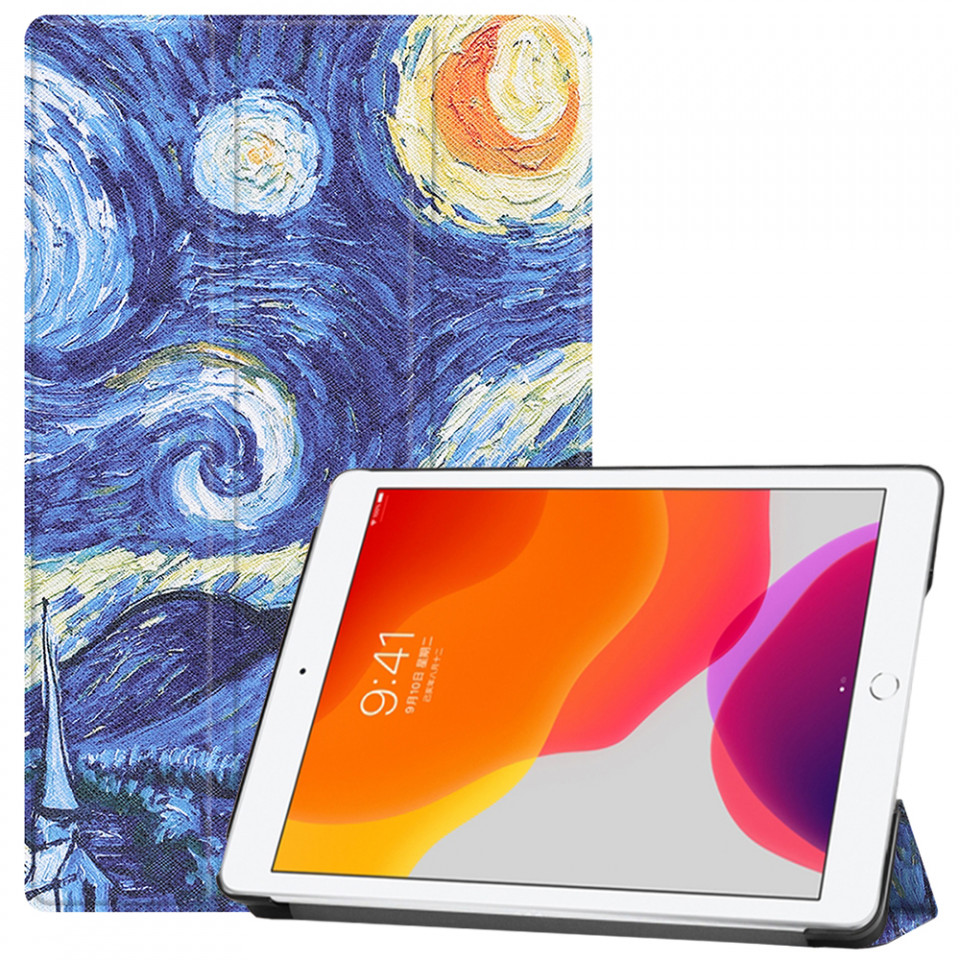 Husa tableta pentru iPad 10.2 (2019/2020/2021) cu suport Multi-Unghi și functie Sleep/Wake , SKYDDAR FoldVision Colour - Starry night
