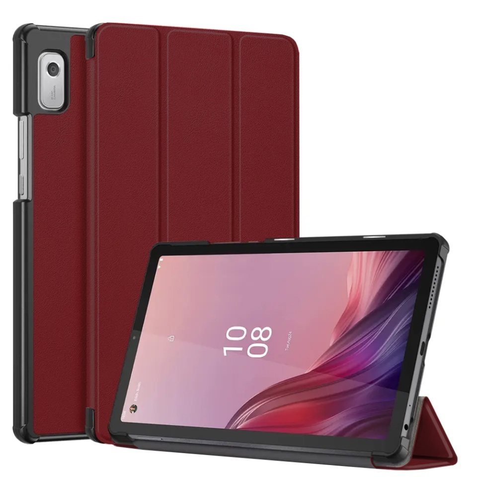 Husa tableta pentru Lenovo Tab M9 9.0, SKYDDAR INNOVATION, cu suport Multi-Unghi si functie Sleep/Wake, FoldPro, Rosu, set cu sticker