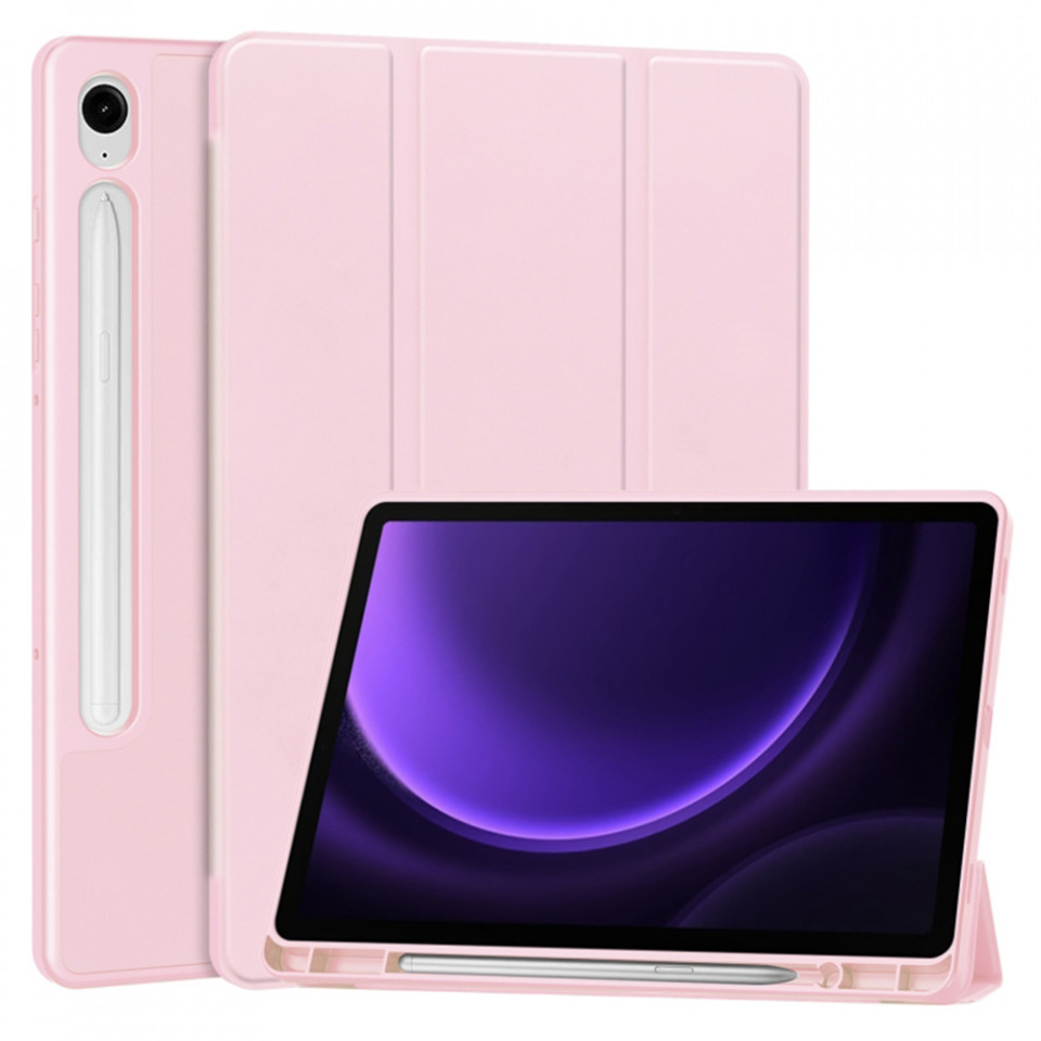 Husa tableta pentru Samsung Galaxy Tab S9 FE cu suport 2 Unghiuri și functie Sleep/Wake, SKDR OfficeMate - Roz