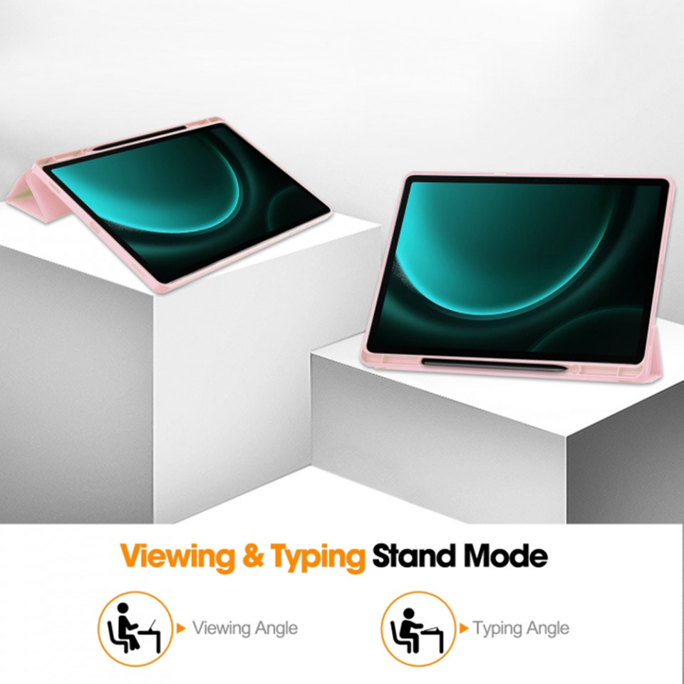 Husa tableta pentru Samsung Galaxy Tab S9 FE Plus cu suport 2 Unghiuri și functie Sleep/Wake, SKDR OfficeMate - Roz - 2 | YEO