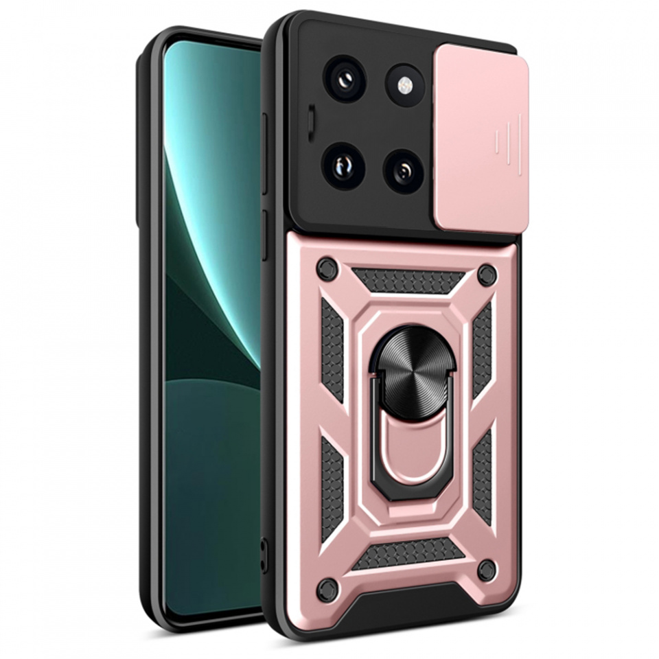 Husa Xiaomi 14 cu inel magnetic si protectie camera Skyddar CamShield - Rose Gold