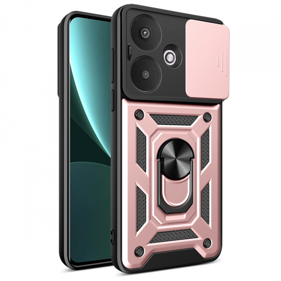 Husa Xiaomi Redmi 13C 5G / Poco M6 cu inel magnetic si protectie camera Skyddar CamShield - Rose Gold