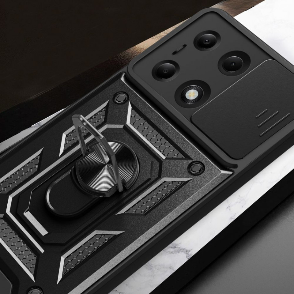 Husa Xiaomi Redmi Note 13 Pro 4G / Poco M6 Pro 4G cu inel magnetic si protectie camera Skyddar CamShield - Negru - 3 | YEO
