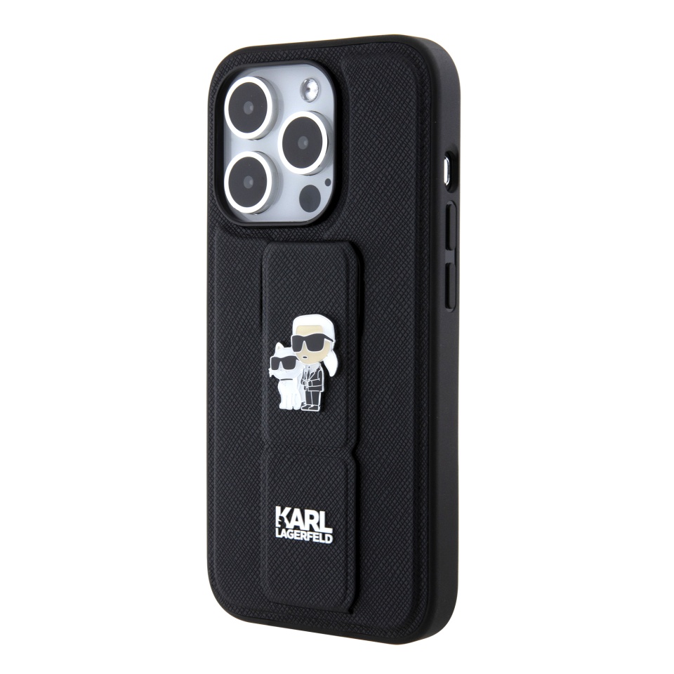 Huse pentru iPhone 15 Pro, Karl Lagerfeld, Saffiano Gripstand, Negru - 3 | YEO