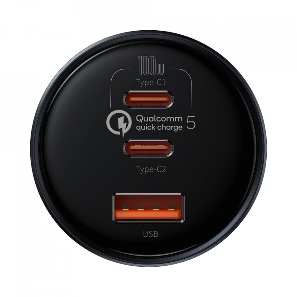 Incarcator Auto 2xType-C, USB, Cablu Type-C, Baseus (TZCCZM-0G) - Negru - 2 | YEO