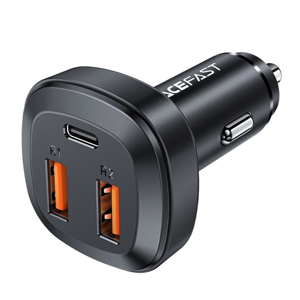 Incarcator Auto 66W, 2x USB + 1x Type-C, Fast Charging, PD3.0, QC4+, Corp Metalic Zinc, Acefast B9, Negru