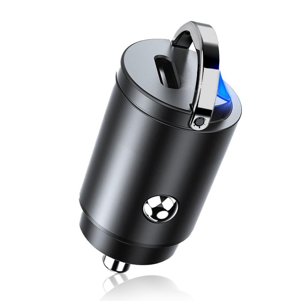 Incarcator Auto Fast Charge Type-C 30W, Desing Mini, Inel, Skyddar NanoVolt , set cu sticker, Negru