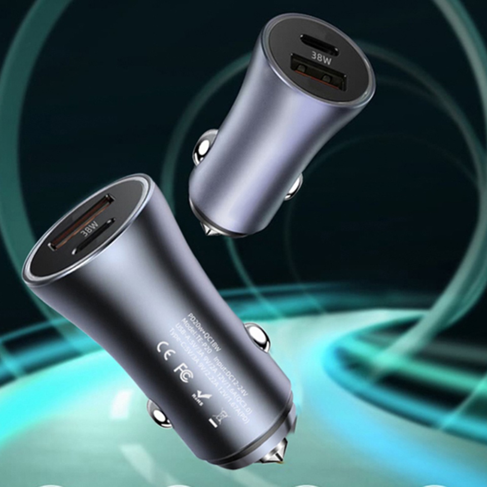 Incarcator Auto Fast Charge Type-C 30W, USB QC 18W, Skyddar RescueVolt, set cu sticker, Gri - 3 | YEO