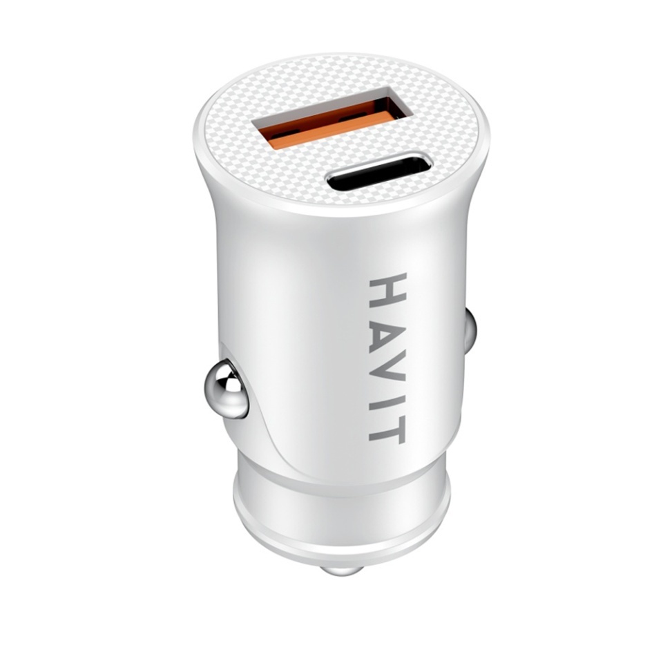 Incarcator Auto Fast Charge, USB, Type-C, PD20W, 3A, PC, Havit CC2022, Alb