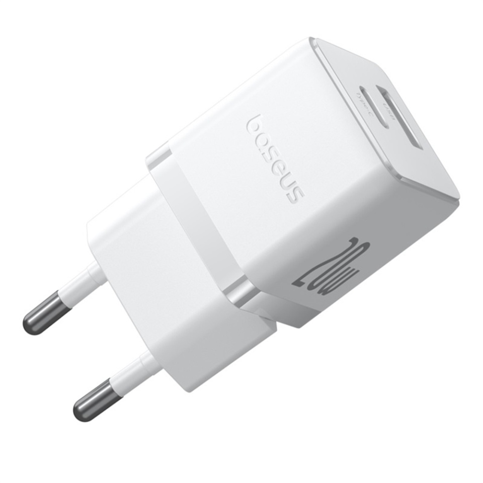 Incarcator Priza cu 2 porturi, Baseus,Type-C Cablu Inclus, 2in1, USB, USB-C, 20W, 5V/3.0A, 1m , Palm 8213, Alb - 2 | YEO