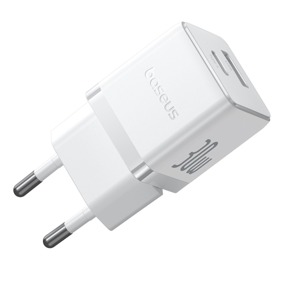 Incarcator Priza cu 2 porturi, Baseus,Type-C Cablu Inclus, Fast Charge, 2in1, USB, USB-C, 30W, 20V/3A, Palm, Alb - 2 | YEO