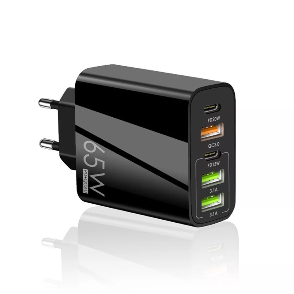 Incarcator Priza cu 5 porturi , Universal, 3x USB QC 3.0, 2x Type-C PD 20W, 65W, GaN, Techsuit PentaXPower (CHC2), Negru - 2 | YEO