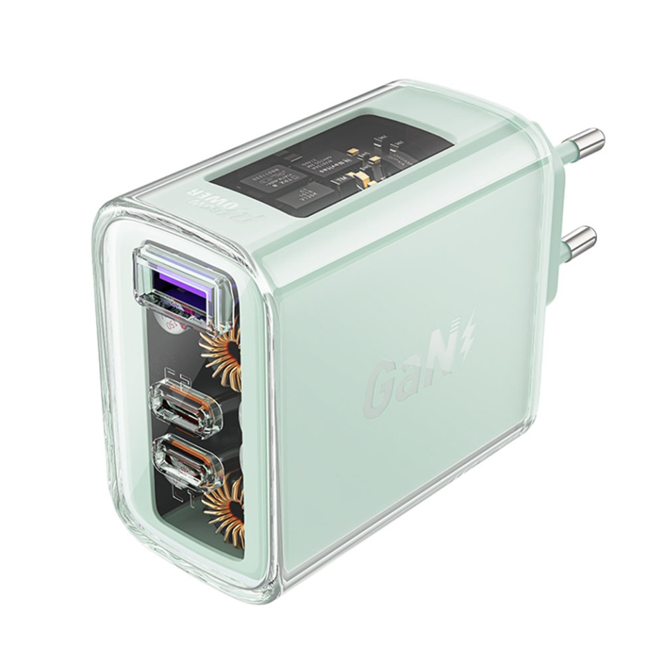 Incarcator Priza, Incarcare Rapida, AcesFast, 2x Type-C, USB, GaN, incarcare rapida PD65W, A45, Verde