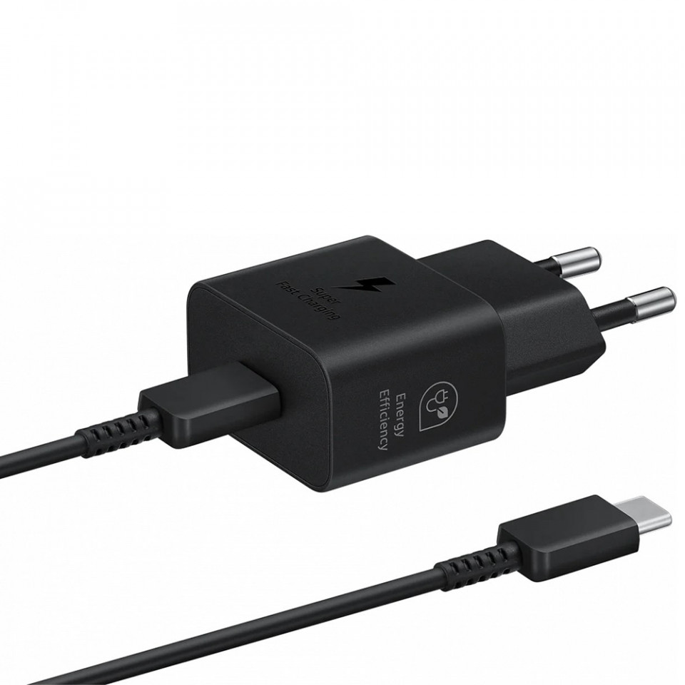 Incarcator priza USB-C, 25W + Cablu Type-C - Samsung (EP-T2510XWEGEU) - Black (Blister Packing) - 1 | YEO