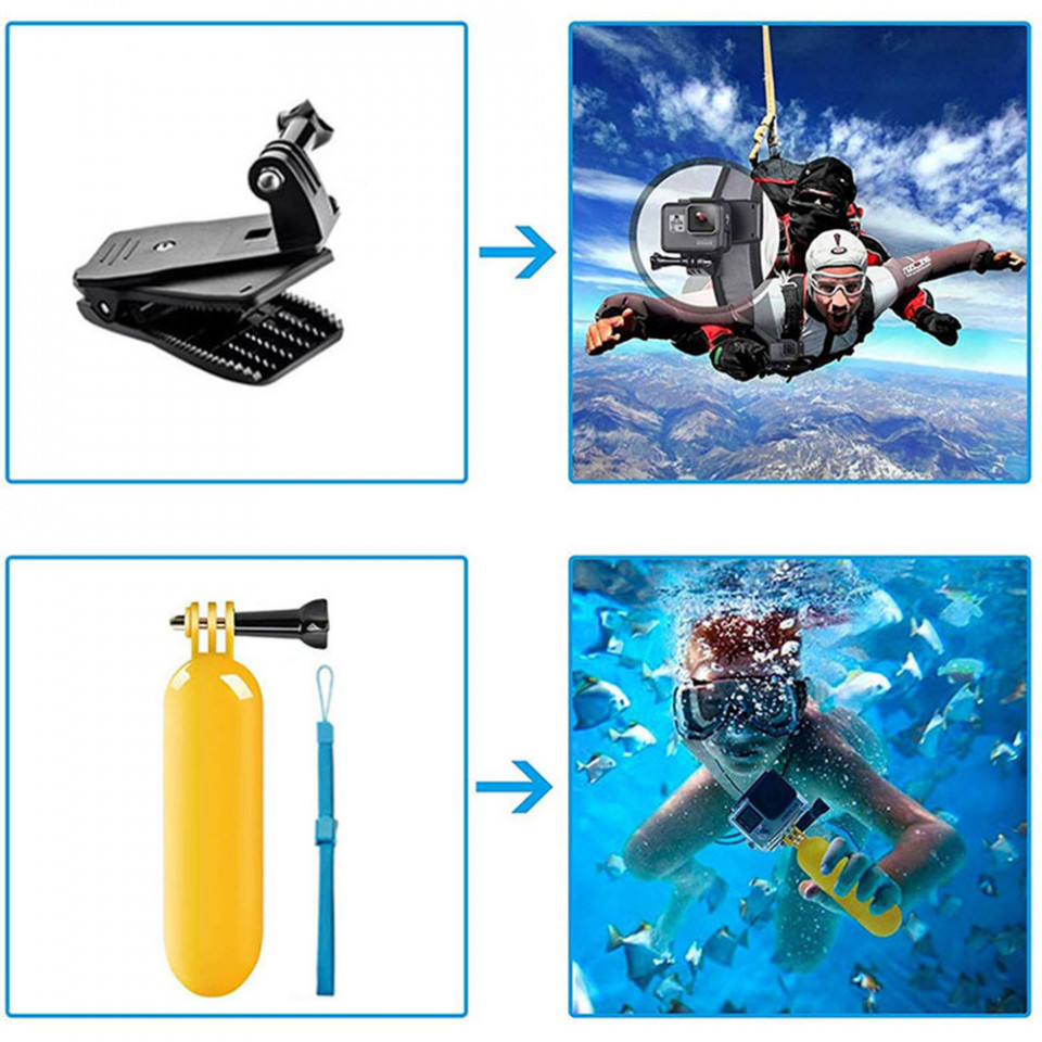Kit accesorii GoPro / Sony Action Camera / Xiaomi Yi 14in1, Techsuit (CAL29) - Negru - 2 | YEO
